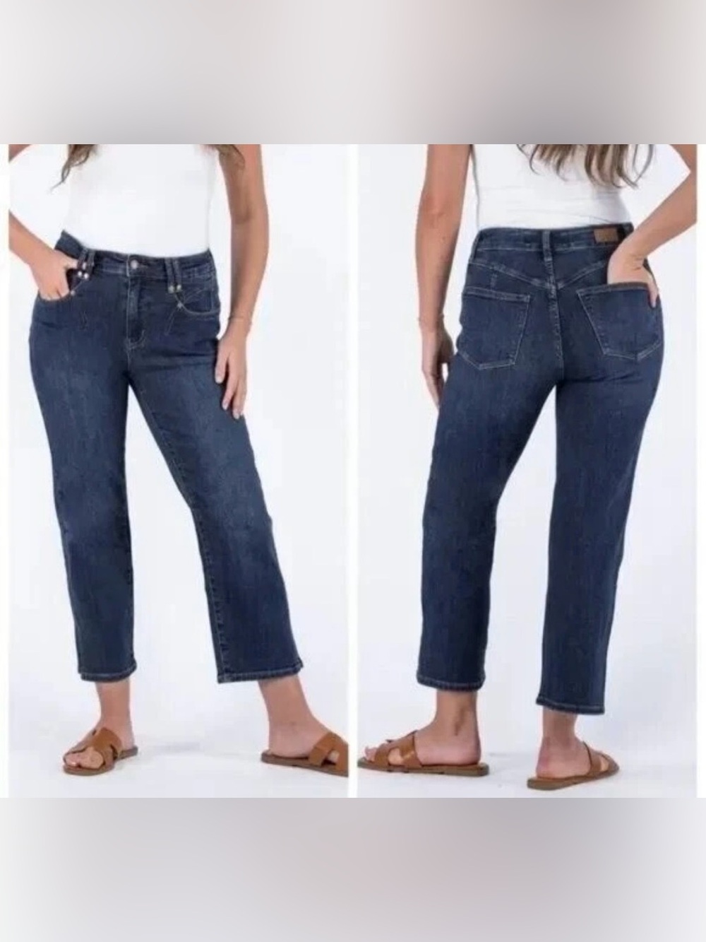Judy Blue Straight Leg High Rise Ankle Jeans 9/29 Side Slit Stretch Dark Wash